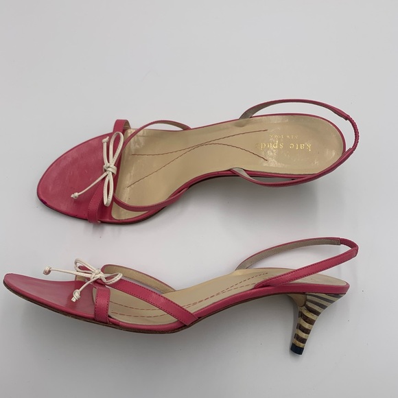kate spade Shoes - ❤️ Kate Spade ❤️Pink White Bow Strappy Sandals Wooden Kitten Heels Shoes 10B